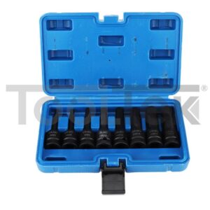 SET CHIAVI 8pz BUSSOLA A IMPATTO ESAGONALI 1/2" HW5/HW19 RINFORZATE 78mm TOOLTEK