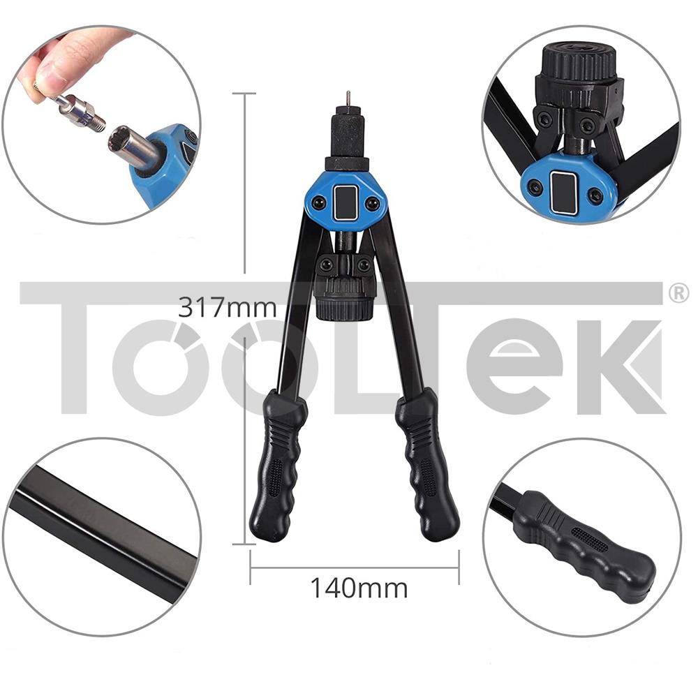 RIVETTATRICE CON ACCESSORI M3/M12 RIVETTI MANUALI 13" + DADI 100pz TOOLTEK 5 RIVETTATRICE CON ACCESSORI M3/M12 RIVETTI MANUALI 13" + DADI 100pz TOOLTEK