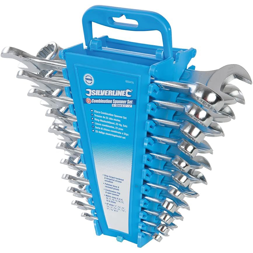 SET CHIAVI COMBINATE 22 PZ INGLESI STELLA E FISSA 6-22mm e 1/4"-7/8" SILVERLINE